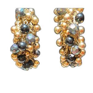 Boho Bauble Earrings Dazzling NEW Gold Bronze Black 2 1/2 " Hoops Pierced